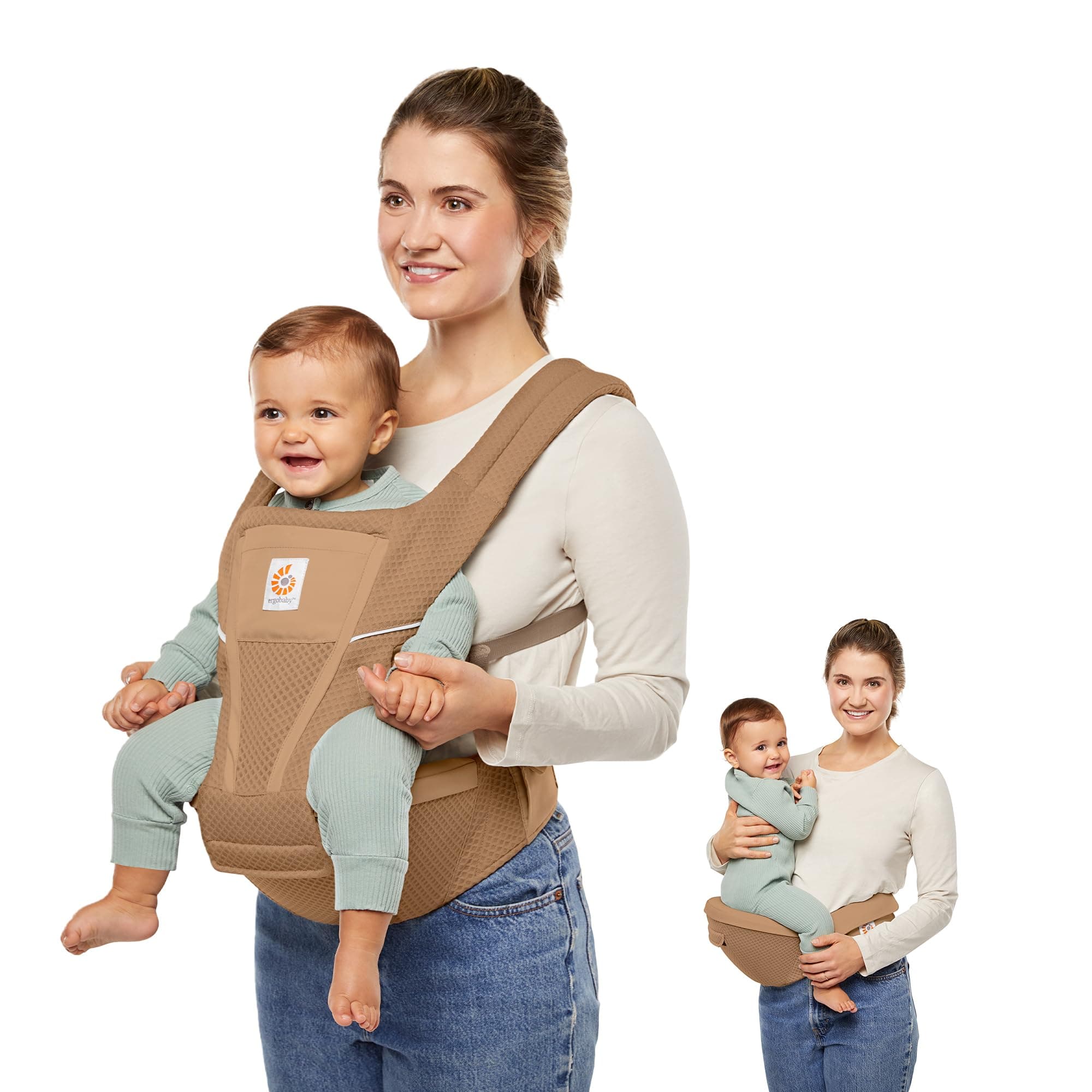 Alta 2-in1 Hip Seat and Carrier - All-Position Breathable Mesh Baby Carrier for 4 Months to 48 Months (12lbs - 45lbs) - SoftFlex™ Mesh - Camel Brown