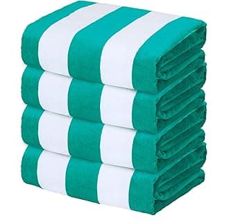 4 Pack Cotton Oversized 35x70 Inches Soft Cabana Stripe Thick Beach Towel, Super Absorbent Travel Bath Pool Towel (Turquoise)