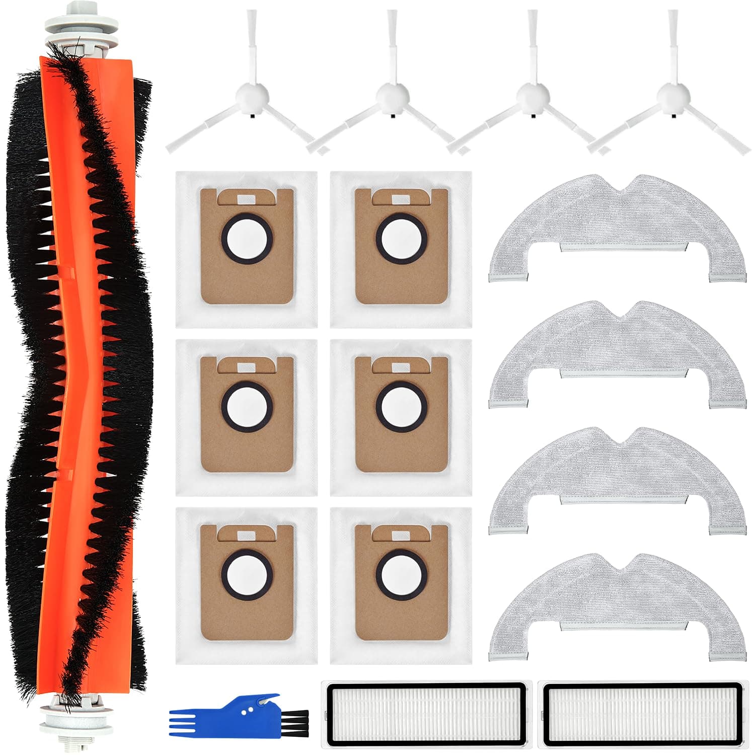 oGoDeal Accessory Set for Dreame D10 Plus, 4 x Mop Mop Pads 6 x Dust Bags 1 x Main Brush 4 x Side Brushes 2 x Filters, Robot Vacuum Cleaner Replacement Parts Accessories
