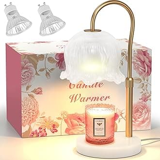 Candle Warmer Lamp with Timer - Marble Base Electric Candle Warming Lamp for Jar Candles, Hight-Adjustable, Dimmable Candle Lamp Warmer for Scented Wax, 2 Bulbs Included, US Plug for Home Decor