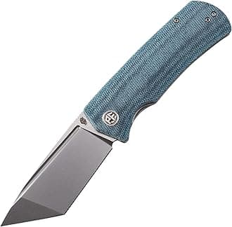 Petrified fish PFP01T Folding Knife 3.58" K110 Satin Blade Steel Micarta Handle EDC Outdoor Camping Pocket Folding Knife (Blue Micarta)