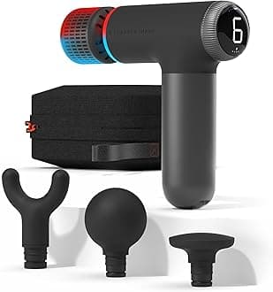 Sharper Image® Powerboost® Pro+ Hot & Cold Compact Deep Tissue Massage Gun - 6 Speed, 4 Attachments, Travel Case| Soothing Heat & Cold Therapy| Portable Lightweight Full Body Shoulder & Back Massager