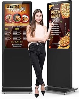 43-inch Digital Signage Display, 2K LCD Touchscreen Indoor Floor Standing Digital Kiosk, Auto Media Player Advertising Display Poster with Android OS Remote Control, HDMI/WiFi/USB