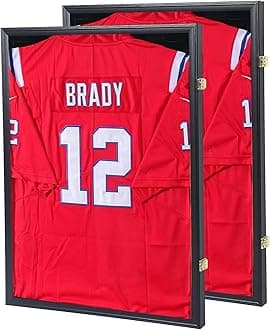 Jersey Frame Display Case Jersey Display Case Jersey Shadow Box with Uv Protection Acrylic and Hanger for Baseball Basketball Football Soccer Hockey Sport Shirt and Uniform,Black-2 Pack