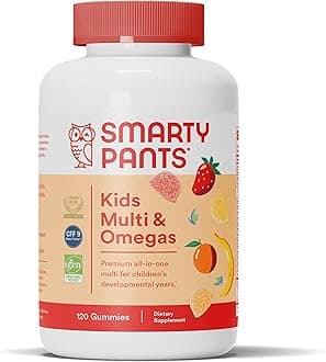 SmartyPants Kids Multivitamin Gummies: Omega 3 Fish Oil (EPA/DHA), Vitamin D3, C, Vitamin B12, B6, A, K & Zinc for Immune Support, Biotin, Gluten Free, Three Fruit Flavors, 120 Count (30 Day Supply)