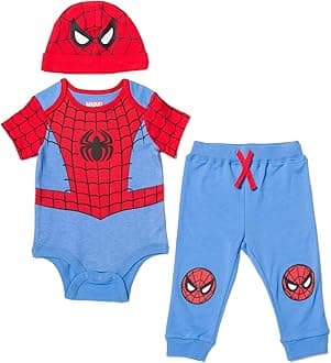 Marvel Avengers Spider-Man Baby Boys 3 Piece Outfit Set: Bodysuit Pants Hat Spider-Man 24 Months