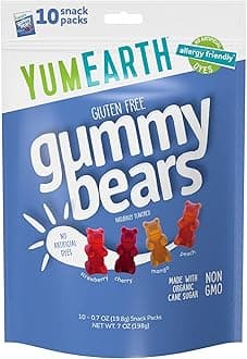 YumEarth Organic Fruit Flavored Gummy Bears, 10- .7oz. Snack Packs, Allergy Friendly, Gluten Free, Non-GMO, No Artificial Flavors or Dyes, Assorted