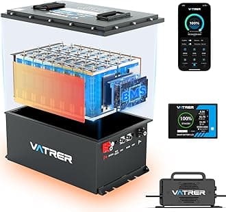 VATRER POWER 48V 105Ah Self-Heating Lithium Golf Cart Battery, Built-in Smart 200A BMS, with Touch Monitor & Mobile APP, 4000+ Cycles LiFePO4 Battery, Max 10.24kW Power Output, Perfect for Golf Carts