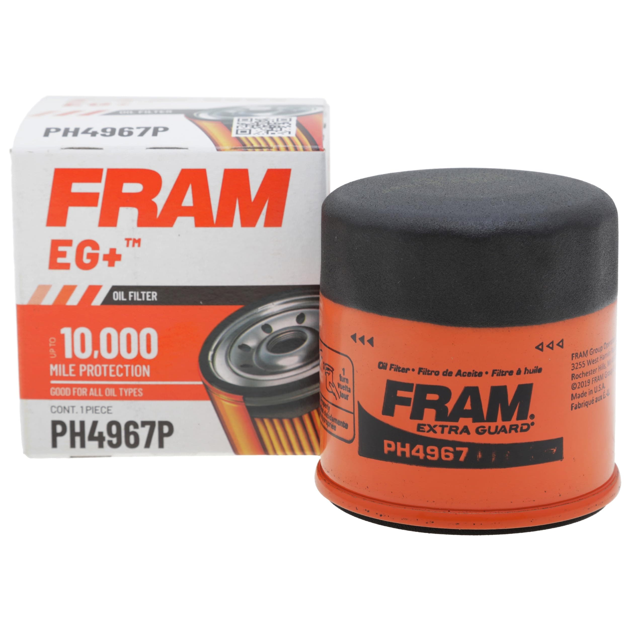FRAM Extra Guard PH4967, 10K Mile Change Interval Spin-On Oil Filter, black