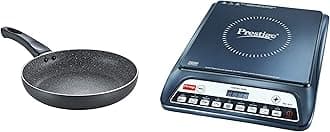 Prestige PIC 20 1600 Watt Induction Cooktop (Black) & Prestige Svachh & Omega Deluxe Aluminium Granite Fry Pan, 200mm (Omelette Pan), Black