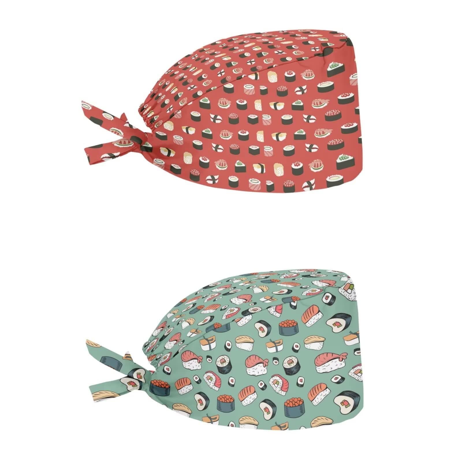 Babrukda 2 Pack Scrub Cap with Sweatband Adjustable Tie Back Turban Hat Headgear Beanie for Women Men Working Cap