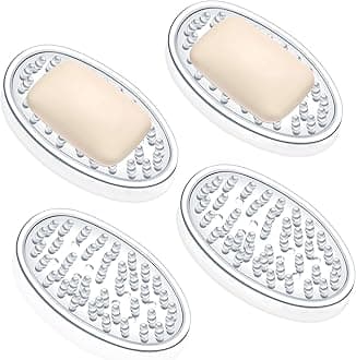 4 Pcs Plastic Soap Holder Soap Dish Bar Saver Tray with Holes Sponge Holder for Kitchen Bathroom Shower Counter, 4.5 x 3 x 0.7 Inches (Clear)