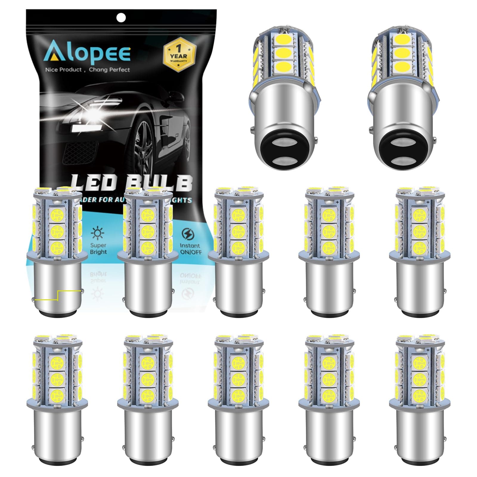 Alopee 12-Pack 1157 Led Bulb White Trailer Tail Light 12V 2057 Led Bulb RV Brake Lights Used for 2357 7528 BAY15D P21/5W RV Camper Tail Brake and Turn Signals, 18SMD 5050 Chips