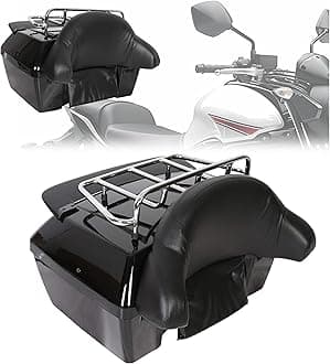50L Motorcycle Trunk w/Backrest Tail Light Luggage Rack Compatible with Yamaha Honda Harley Davidson Suzuki Vulcan Universal Hard Luggage Tail Trunk Box (Mounting Hardware Included)