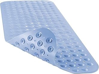 Bath and Shower Safety Mats 40x16 inch, Non Slip with Suction Cups for Bathroom Stall and Tub Floor, Extra Large and Machine Washable, Drain Holes Keep Bathtub Clean, Light Blue