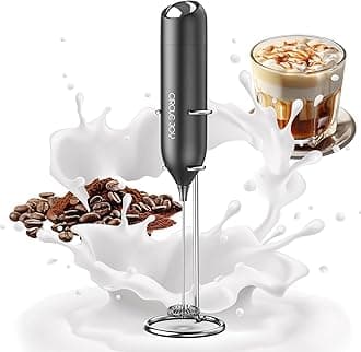 CIRCLE JOY Electric Milk Frother with Stainless Steel Stand, Battery Operated Milk Frother for Coffee, Latte, Cappuccino, Hot & Cold Chocolate, Black