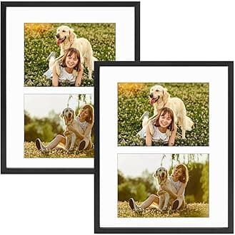 Golden State Art, 4x6 Aluminum Collage Frame, Displays 6x4 Pictures With 2 Openings Mat or One 8x10 Photo, Real Glass, Portrait/Landscape Wall/Tabletop Display, Black, 2 Pack