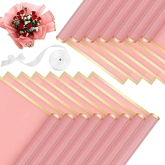 40 Sheets Pink Flower Wrapping Paper, Waterproof Packaging Paper for Floral Bouquets, 22.8 x 22.8 inch Gift Packing Florist Supplies