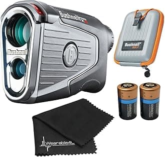 Bushnell PRO X3 / Pro X3+ (Plus) Advanced Laser Golf Rangefinder with Included Carrying Case, Carabiner, Lens Cloth, and Selected Wearable4U Bundle