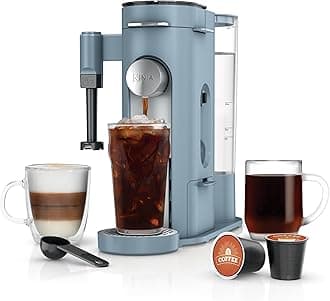 Pod & Grounds Specialty XL Single-Serve Coffee Maker, K-Cup Pod Compatible, Brews Grounds, Compact Design, Built-In Milk Frother, 68-oz. Reservoir, 6oz. Cup-24oz. Mug Sizes, Denim Blue, PB055ABL