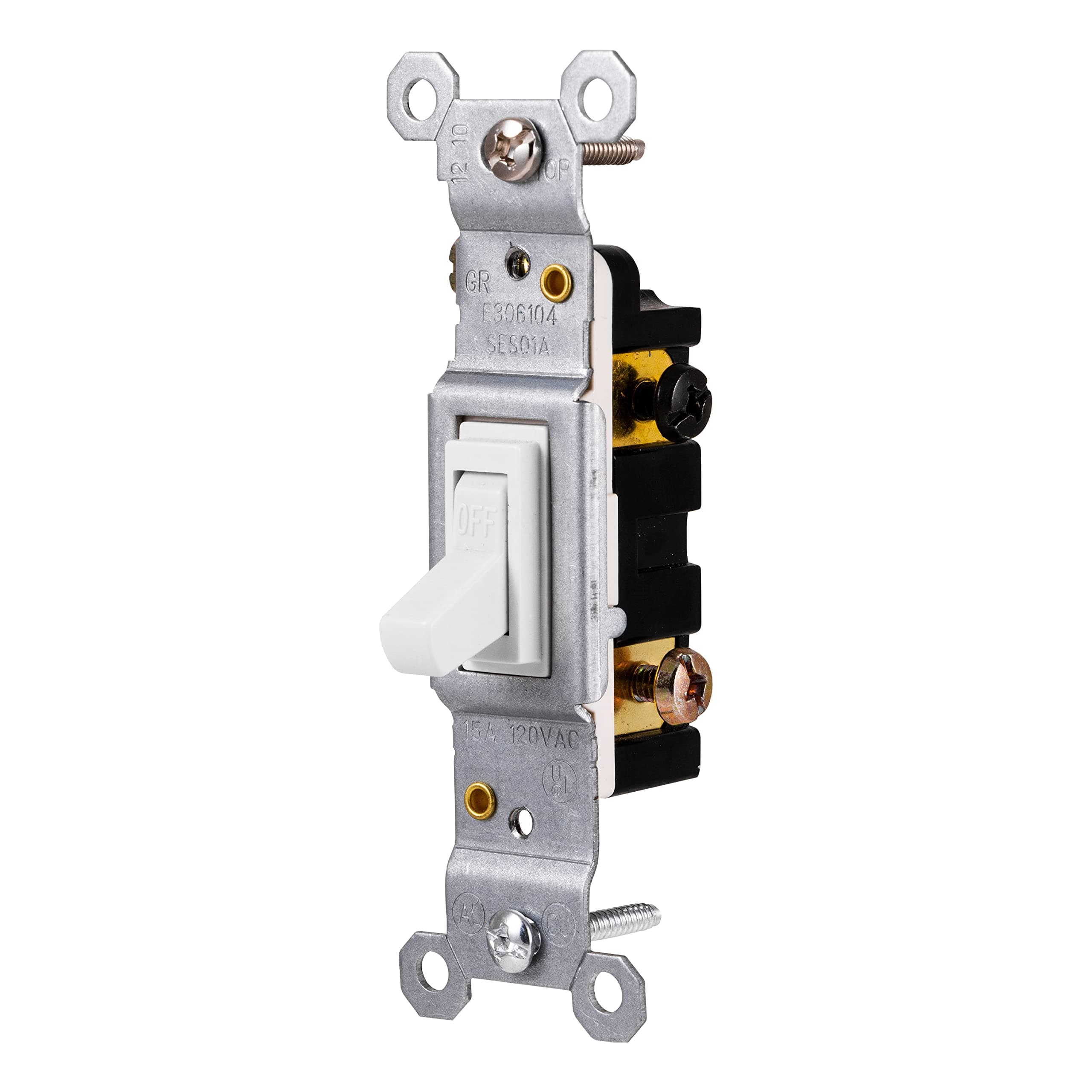 GE Grounding Toggle Switch, Single Pole, in Wall On/Off Fan & Light Switch Replacement, 15 Amp, Great for Home, Office & Kitchen, UL Listed, White, 54161