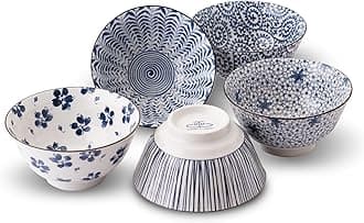 Japanese Chawan 5.0 inches Rice Bowls 5 patterns with Gift Box set, ceramic mino yaki