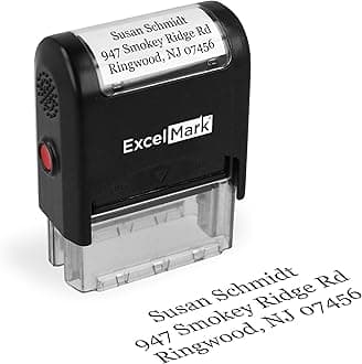 ExcelMark Custom Self-Inking Stamp - Up to 3 Lines - Rectangular - Large Rubber - Black, Red, Blue