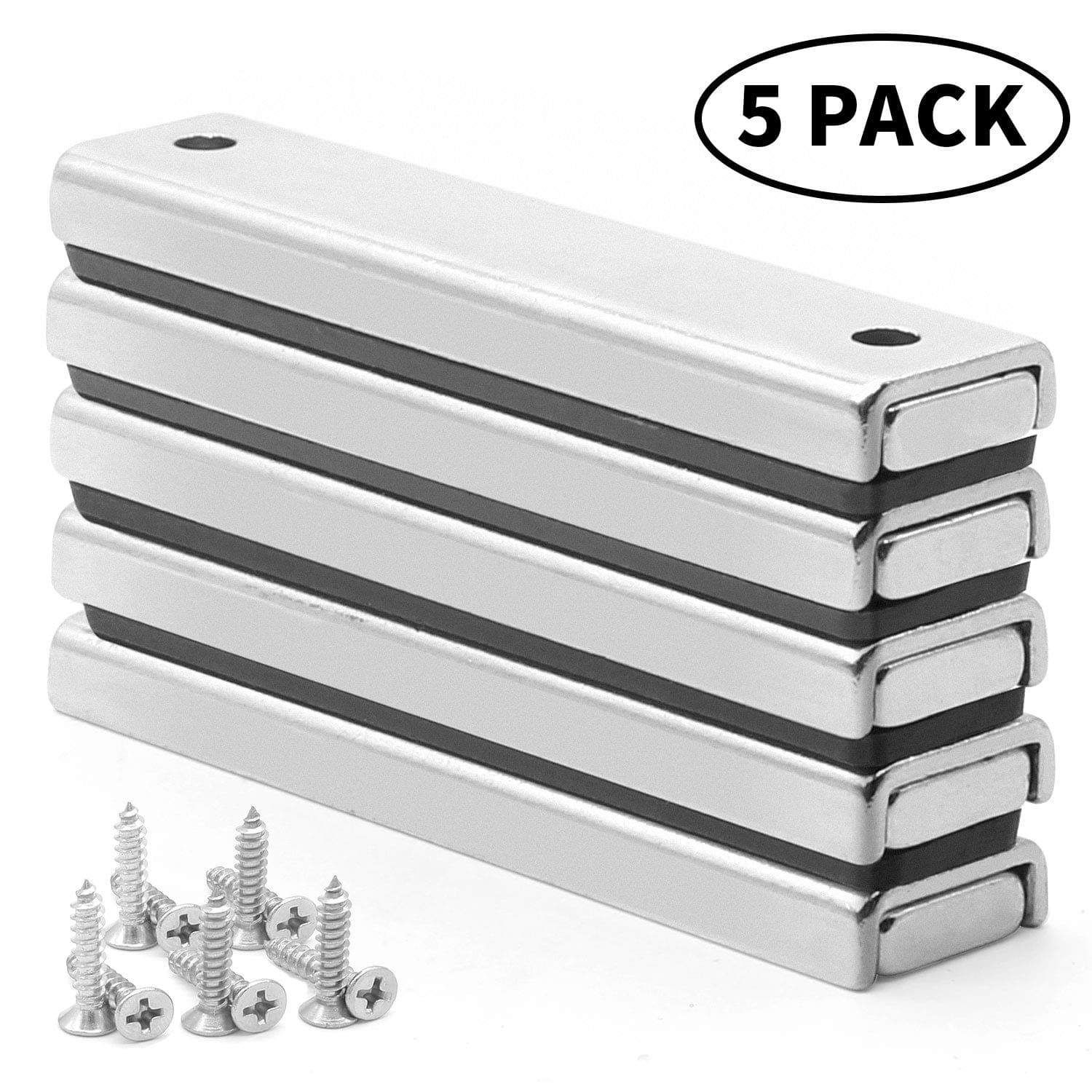 5 Pack Strong Neodymium Rectangular Pot Magnets with Counter Bore, VISLAN Super Powerful Countersunk Hole Magnets with Mounting Screws - 60x13.5x5mm