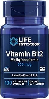 Life Extension Vitamin B12 Methylcobalamin 500mcg - Vitamin B12 Supplement for General Energy and Brain Health - Sugar Free Vegetarian Lozenges Dissolve in Your Mouth - Once Daily - 100 Count