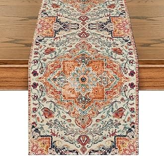 Boho Bohemia Style Orange Table Runner, Country Rustic Farmhouse Magical Fall Kitchen Dining Table Decoration for Home Party Decor 13x72 Inch
