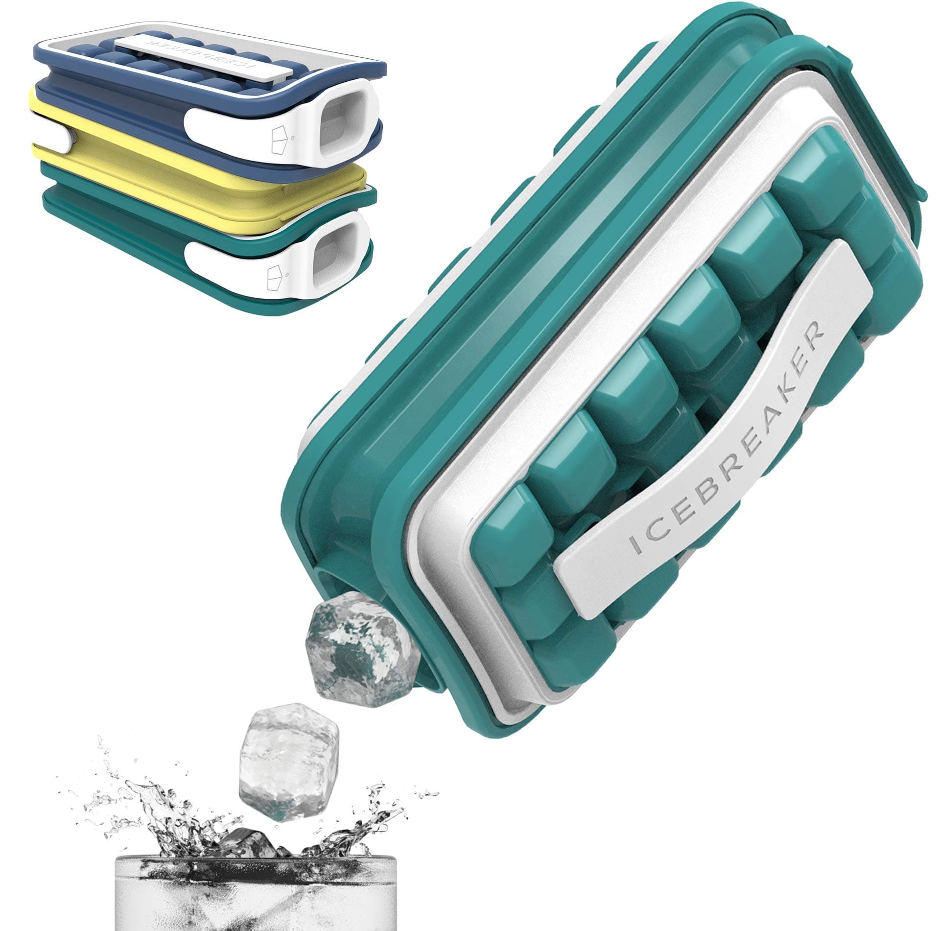 ICEBREAKER POP – Make and Serve Ice Without Ever Touching The Ice - The Sanitary Ice Tray for Freezer - NO Spills Silicone Ice Cube Tray with Lid - Ice Cube Maker Makes 18 Ice Cubes