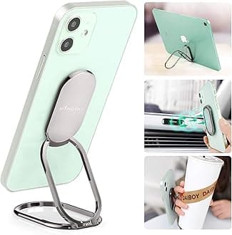 Phone Ring Holder Finger Kickstand 360°Rotation Cellphone Back Grip Foldable Cell Phone Stand for Desk Compatible with iPhone iPad Smartphones Tablets (Gun Black)