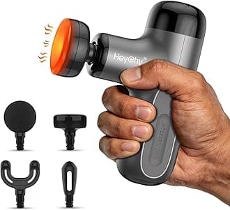 HEYCHY Mini Massage Gun with Heat, Deep Tissue Massage Gun, Portable Percussion Muscle Massager with 4 Massage Heads for Athletes