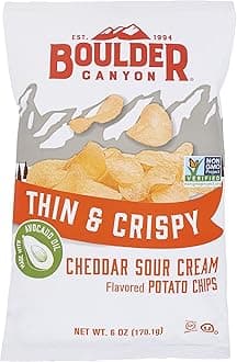 Boulder Canyon Thin & Crispy Cheddar Sour Cream Potato Chips, 6 OZ (Pack of 12)