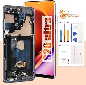 AMOLED Screen for Samsung S20 Ultra 5G Screen Replacement S20 Ultra LCD Screen SM-G988,SM-G988U Touch Display Digitizer Assembly Repair Parts with Frame(with Fingerprint Function) (Black)