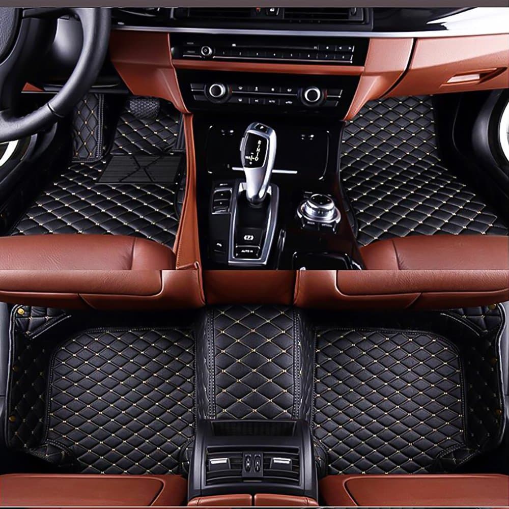 Car Floor Mat Custom Made for Benz E Class Convertible 2010-2012 Faux Leather All Weather Waterproof 3D Foot Carpets (Black with Beige Stitch)