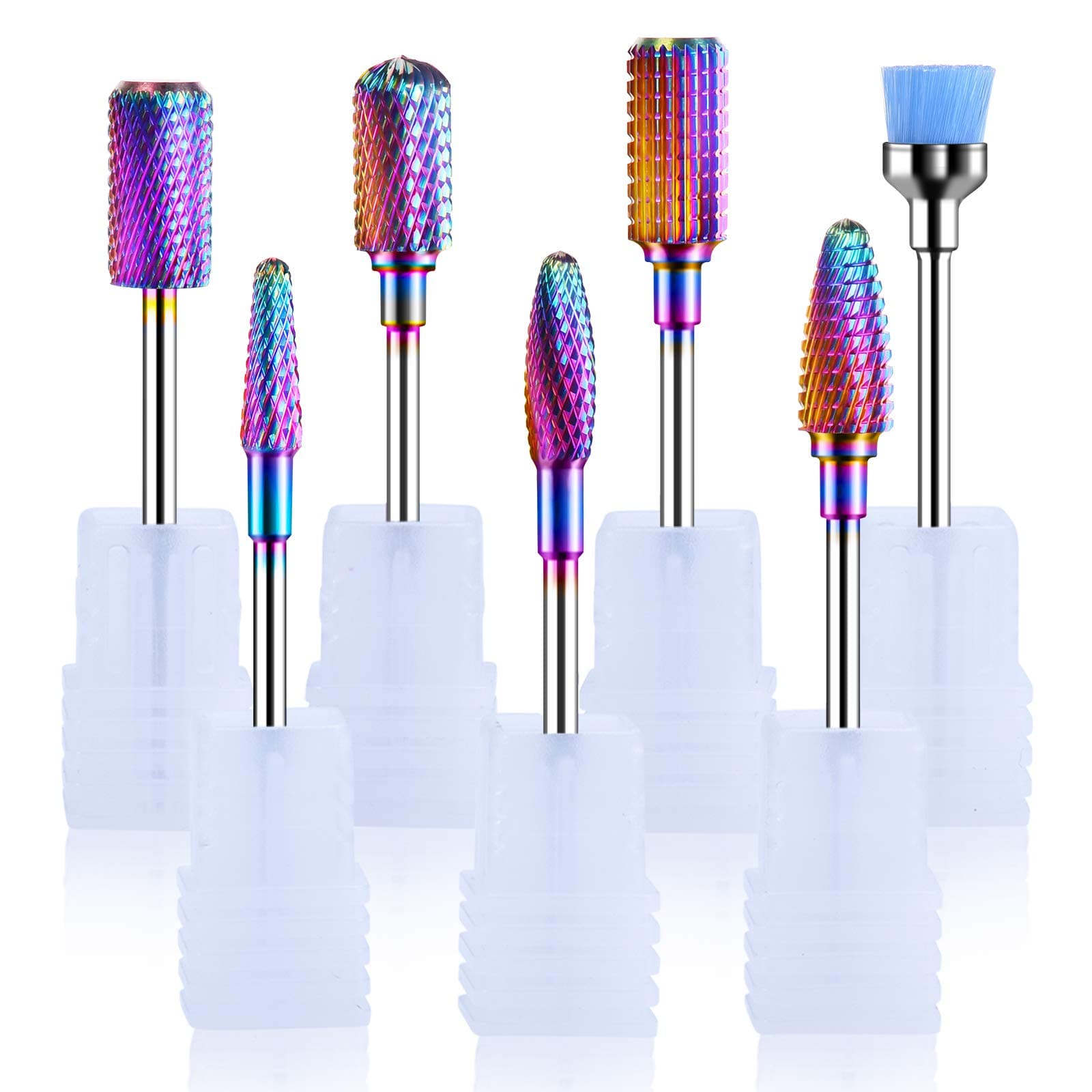 Long Tungsten Carbide Nail Drill Bits Set 7Pcs Less Dust Acrylic Nail File Drill Bit for Manicure Pedicure Cuticle Gel Nail Polishing, Colorful