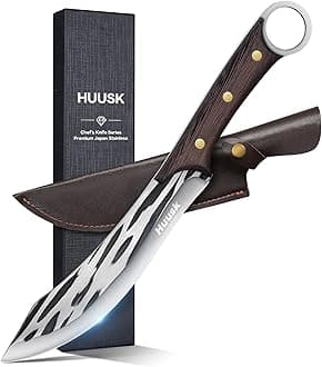 Huusk Knives, Meat Cutting Knife 7.5 Inch, Hand Forged Meat Cleaver, High Carbon Slicing Knife for Meat Cutting, Meat Trimming Butcher knife with Sheath, BBQ Brisket Knives for Home Outdoor Camping