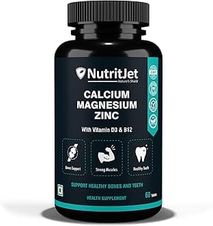 Calcium Magnesium Zinc Vitamin D3 Vitamin B12 & Vitamin K2 – 60 Vegetarian Tablets for Bone Health, Joint Support, and Immunity Support for Women & Men
