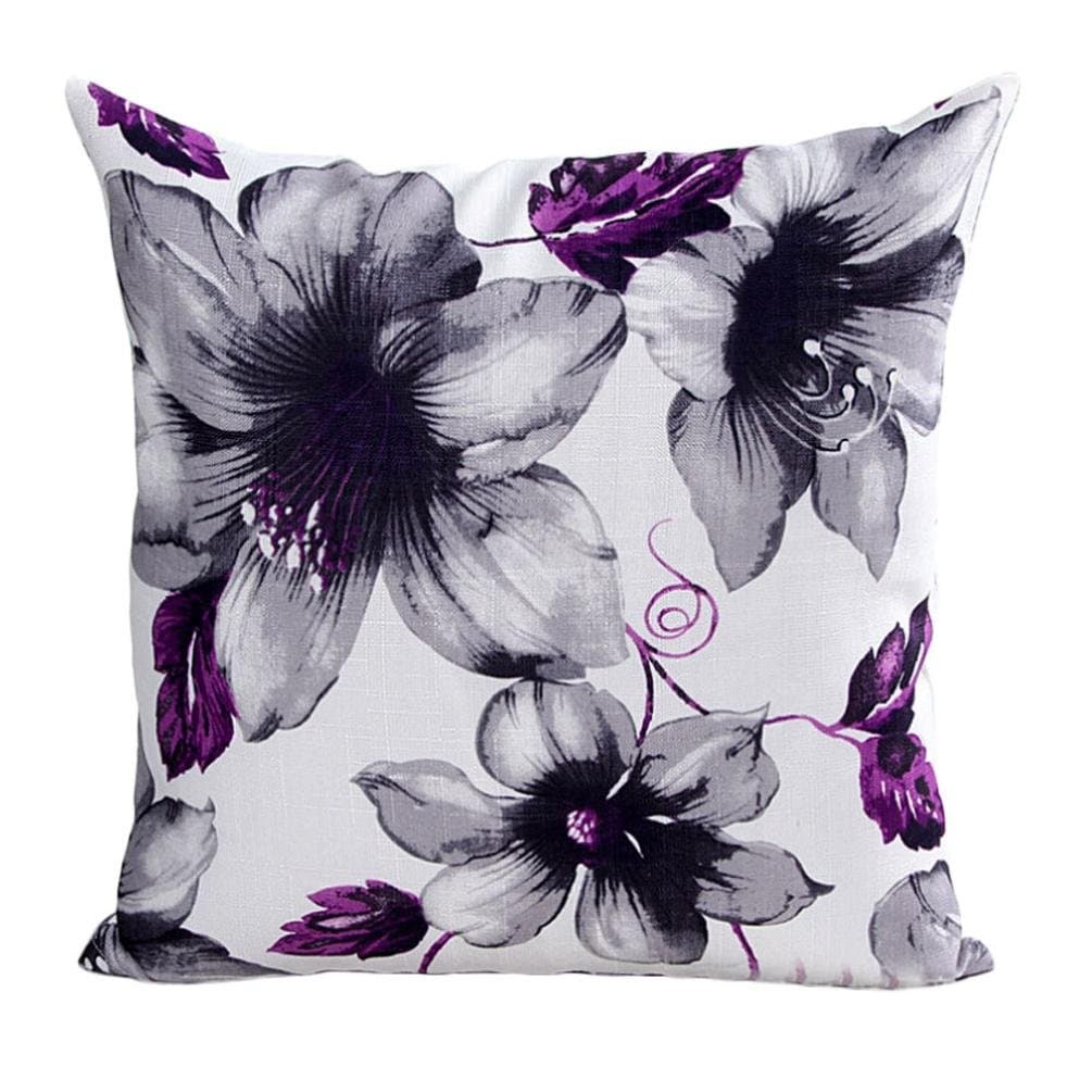 WinkeySquare Throw Pillow Case, Newest Design Flowers Pattern Sofa Bed Home Decor Pillow Case Cushion Cover 45cm*45cm/18 * 18“ (Purple)