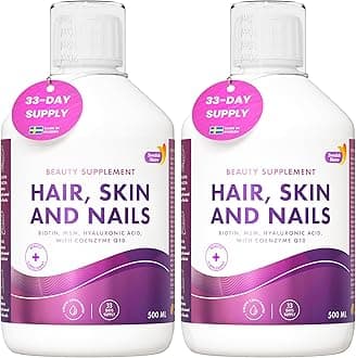 Swedish Nutra - Hair, Skin and Nails Liquid Supplement - 2 Packs of 500 ml, 66 Day Supply | Full of Vitamins, Biotin, Collagen, MSM, CoQ10 I 100% Natural Orange Flavour | Vegan and Gluten Free