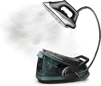 Rowenta Iron Steamer for Clothes Master Steam Station, Professional Steam Iron for Clothes with Stainless Steel Soleplate, 57 Oz, 400 Microsteam Holes, Built-In Pump, 1750 Watts, Black/Green, VR8338