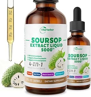 VitaHarbor 4-in-1 Soursop Bitters Liquid, Soursop Oil with Sea Moss & Black Seed Oil & Ashwagandha, for Immune & Digestive & Cell Support, Sugar-Free | Non-GMO | Vegan (2 Fl oz)