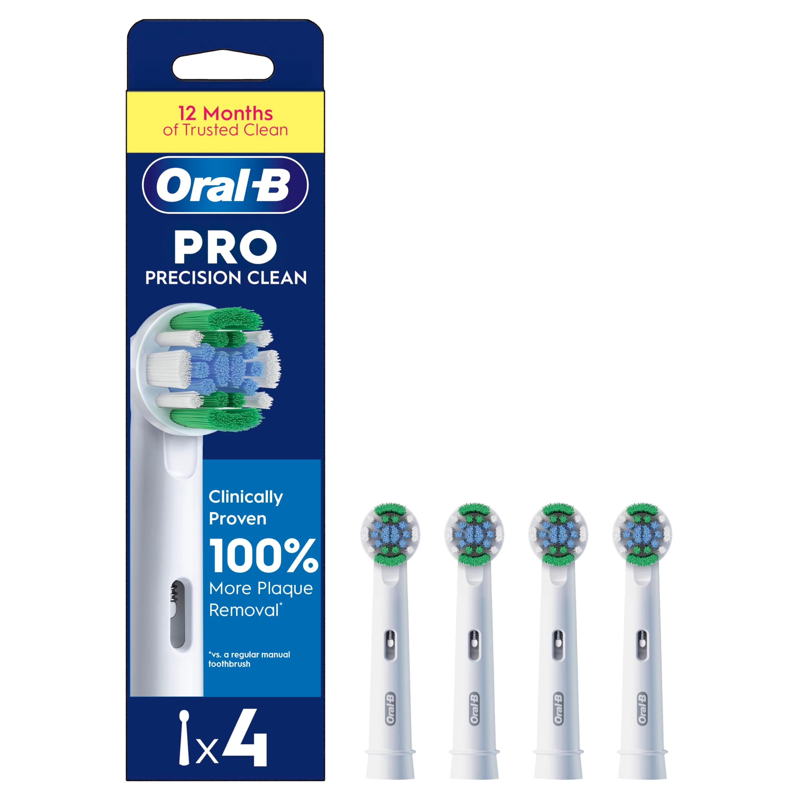 Pro Precision Clean Electric Toothbrush Head, X-Shape And Angled Bristles for Deeper Plaque Removal, Pack of 4 Toothbrush Heads, White