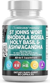 ATHINIKA NUTRITION ST JOHNS WORT 10000MG RHODIOLA ROSEA 20000MG HOLY BASIL 3000MG ASHWAGANDHA 6000MG - MOOD SUPPORT FOR WOMEN AND MEN WITH VITAMIN C & BLACK PEPPER EXTRACT - 90 CAPS