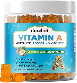 duwhot Vitamin A Gummies, 25000IU Vitamin A Supplement from Retinyl Palmitate & Fish Liver Oil, with Coconut Oil for High Absorption, Vision, Skin & Immune Health, Sugar-Free, Non-GMO, 60 Servings