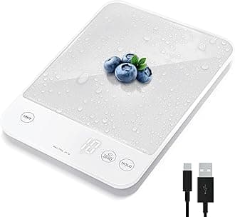 Food Kitchen Scale, 22lb Digital Weight Scale Grams and Ounces Rechargeable Waterproof Tool for Weight Loss, Cooking, Baking, Meat, Bread, Large 0.05oz/1g Accuracy