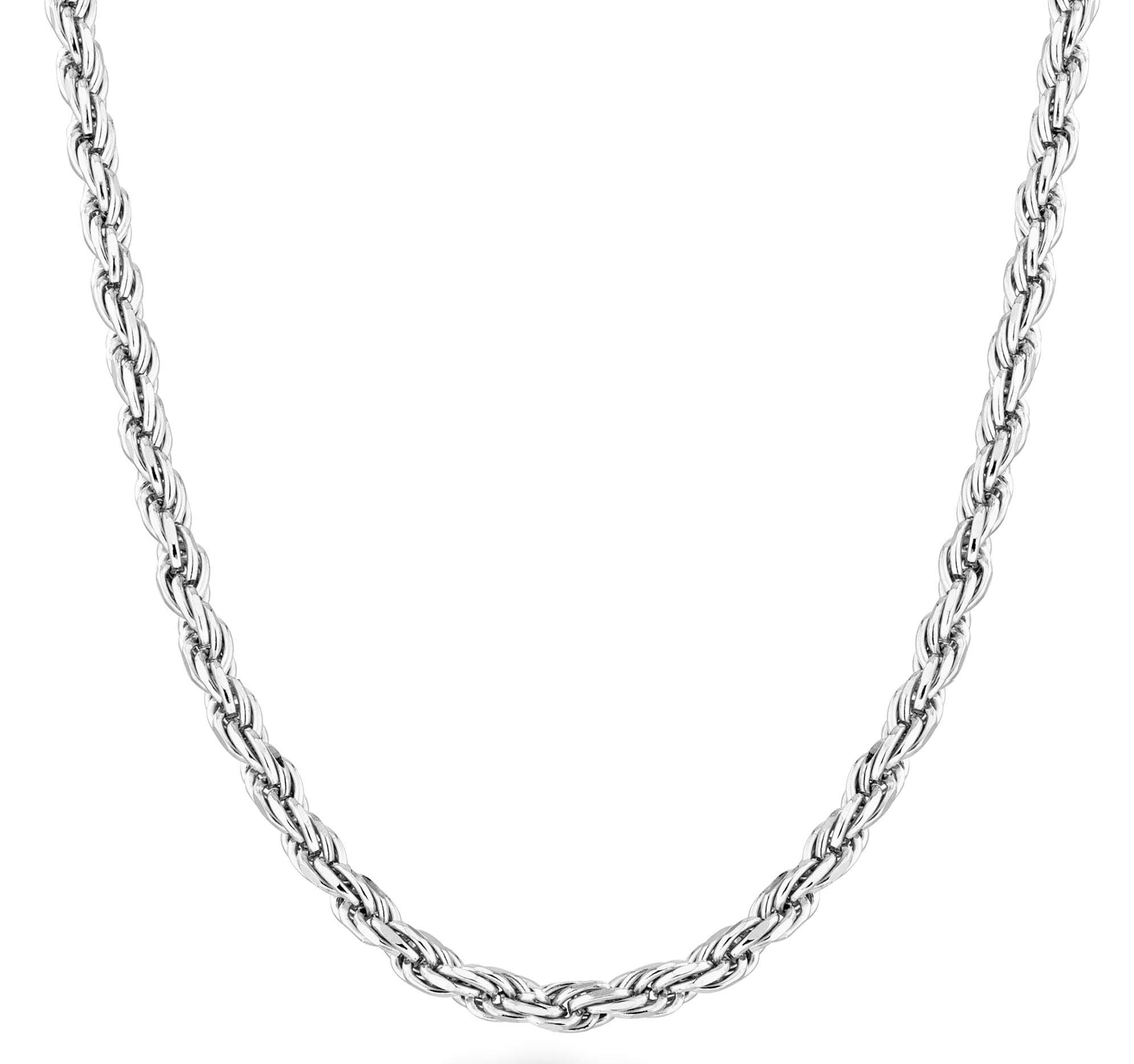 Solid 925 Sterling Silver Italian 2mm, 3mm Diamond-Cut Braided Rope Chain Necklace for Men Women Made in Italy