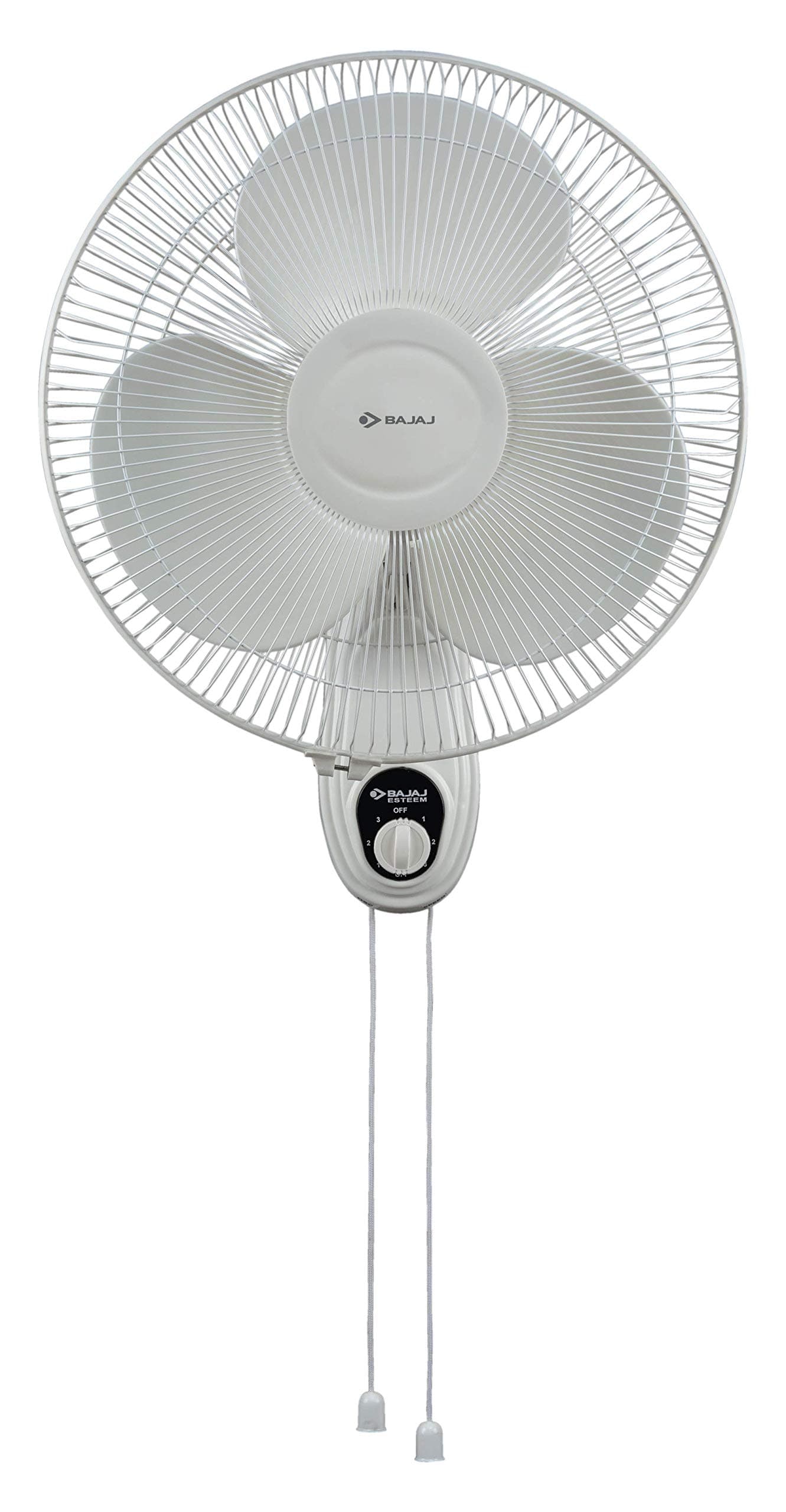 Bajaj Esteem 400 MM Double String Wall Mount Fan | Adjustable Oscillating & Tiltable Wall Fan | 100% Copper Motor | 3-Speed Control | Voltage Protection | High Air Delivery | 2-Yrs Warranty 【White】