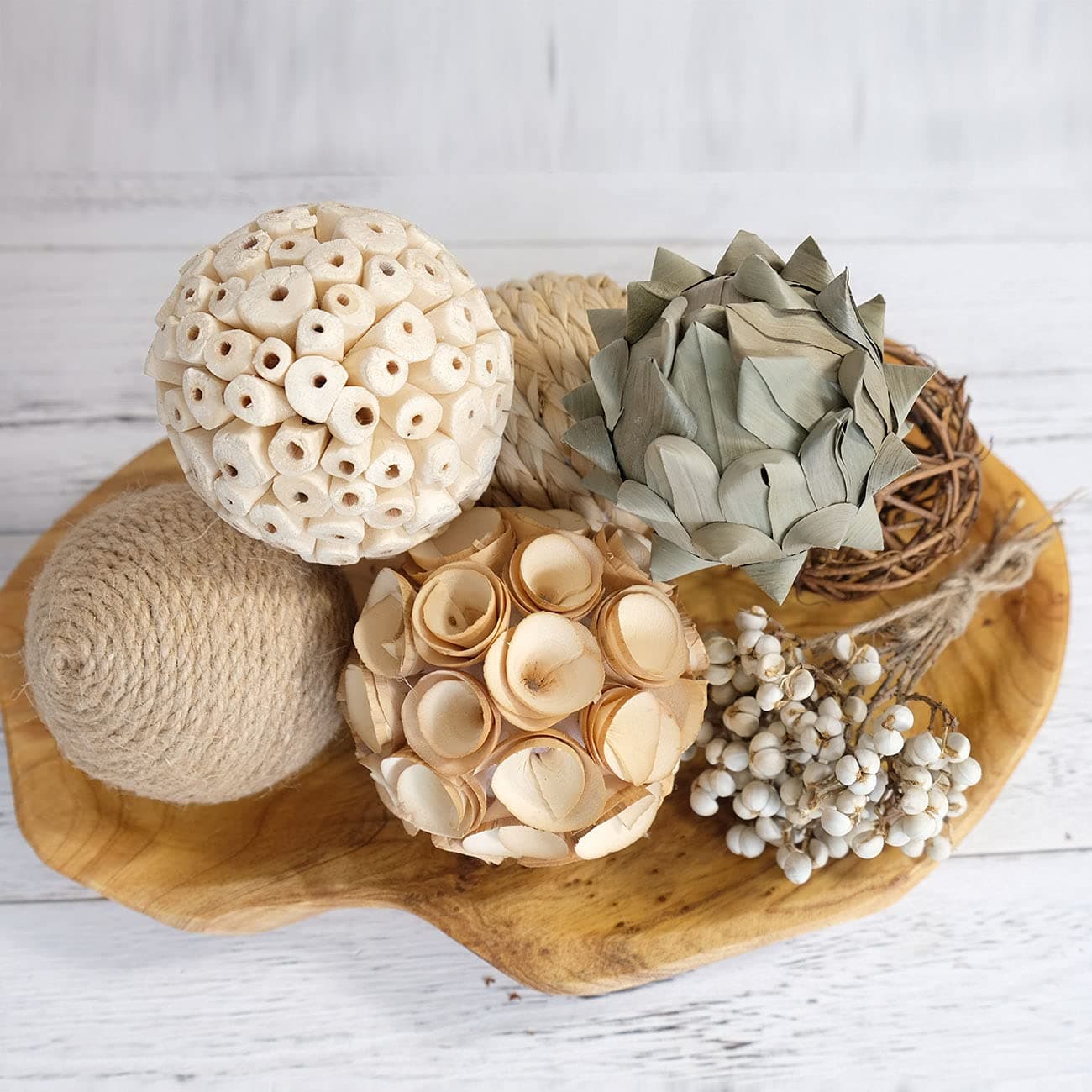 Decorative Balls Spherical Assorted 6pcs Brown White Orbs Rustic Natural Twig Rattan Woven Cotton Balls for Vase Bowl Filler Tabletop Decor Home Party Wedding Display …